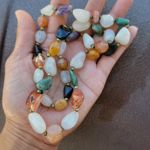 Vintage heavy and chunky semiprecious stones including quartz amethyst necklace - Picture 9 of 16